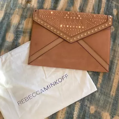 Rebecca Minkoff Suede Leather Clutch Copper Rose Gold Studs Magnet Envelope • $45