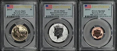 2018-S Reverse Proof Set 3pc Sacagawea Kennedy Lincoln PCGS PR-69 First Strike • £162.95