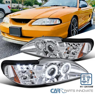 Ford 94-98 Mustang Cobra GT LED Halo Projector Headlights Lamp Chrome • $115.95