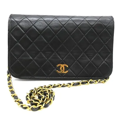 CHANEL CC Logo Matelasse Chain Shoulder Bag Leather Black Gold M574 • £681.60