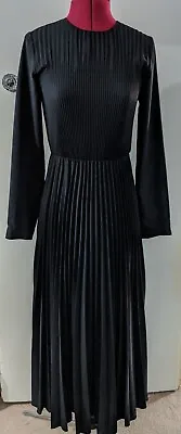 Zara Black Long Sleeve Pleated Midi Dress Size XS RRP £59.99 • £26.99