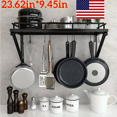 Kitchen Hanging Pot Pan Rack Wall Mount Iron Storage Shelf Saucepan Holder US • $18.99