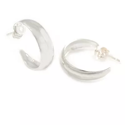 Small Polished Silver Tone Half Hoop Earrings - 18mm D • £5.90