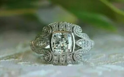 2.50CT Cushion Cut Diamond Vintage Art Deco Engagement Ring 14K White Gold Over • $149.30