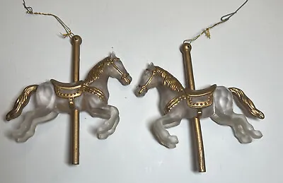 Vintage Silvestri Ornament Clear Frosted Acrylic Carousel Horse Merry Round (2) • $15