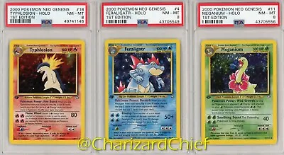 Psa First Edition Typhlosion Feraligatr Meganium /111 Neo Genesis Holo Pokemon • $699.99