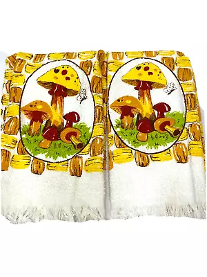 VTG 70s Kitchen Towels MUSHROOMS Fringed Set Of Two Kitschy Retro NOS Merry • $33.25