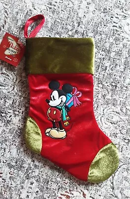 Disney Mickey Mouse Christmas Stocking New With Tags Red & Green Velveteen  • $15