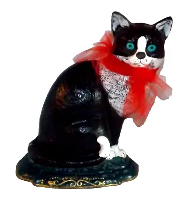 Vintage Cast Iron Cat Doorstop Large Hand Painted Heavy 12  Tall Black White • $54.95