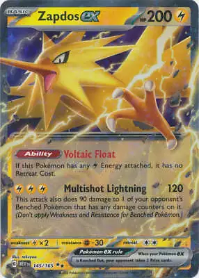 Holo Zapdos Ex - 145/165 Double Rare Scarlet And Violet 151 Pokemon TCG • $2.99