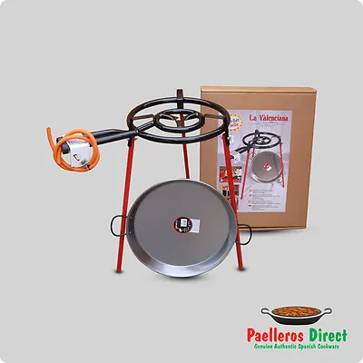 46cm Spanish Polished Steel Paella Pan & 40cm Gas Burner Kit / Set - Square Legs • £99.99