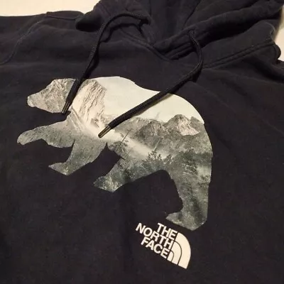 The North Face Hoodie Size Large Bear & Logo Navy Blue Sweatshirt Pullover • $13.88