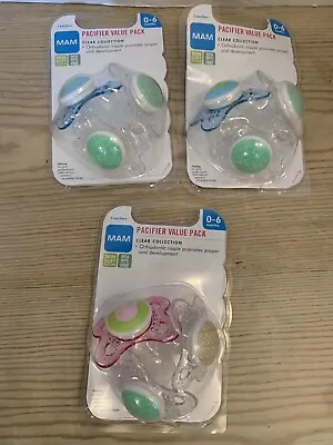 MAM Pacifier Value Pack Clear Collection 0-6mo BPA Free NEW 3 Pack Lot Of 3 • $19.99