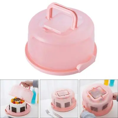 Plastic Cake Box Round Cake Storage Carrier Container Lockable Lid Pink • £9.42