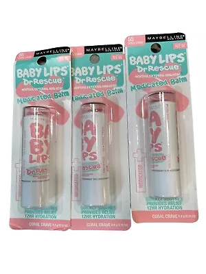 Lot Of 3 Maybelline Baby Lips Balm Dr.Rescue Medicated #55 Coral Crave **READ** • $18