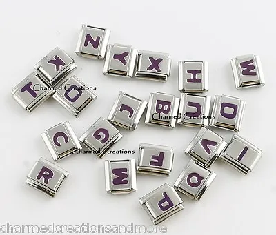 Purple Letter Initial Monogram Alphabet Name ID 9mm Italian Charm Stainless • $4.95