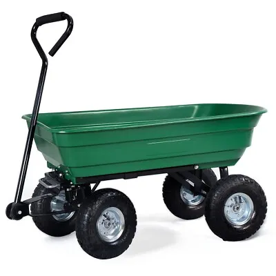 Green Garden Dump Cart 75L 300kg Wheelbarrow Tipping Trolley Truck Trailer • £59.75
