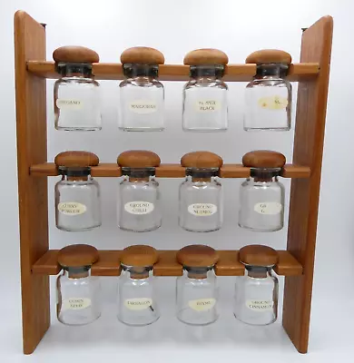 Goodwood Spice Rack Teak Wood & Glass Jar Labels Wall Hanging Vintage MCM • $124.98