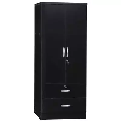 Better Home Products Grace Wood 2-Door Wardrobe Armoire With 2-Drawers In Black • $235.99