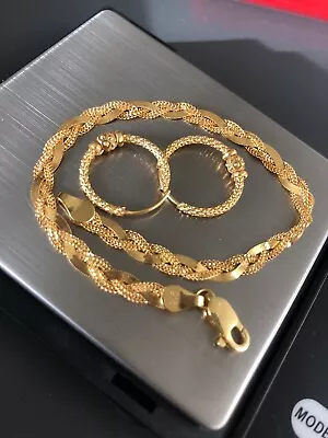 New Asian Indian 22 Carat Yellow Gold Bracelet And Hoop Earrings Set Hallmarked  • £750