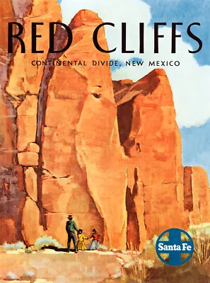 Santa Fe American Railroad Red Cliffs Vintage Travel Giclee Canvas Print 15x30 • $39