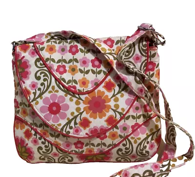 Vera Bradley Crossbody Folkloric Ret Pattern Magnetic Close Orange Pink Daisies • $9.99