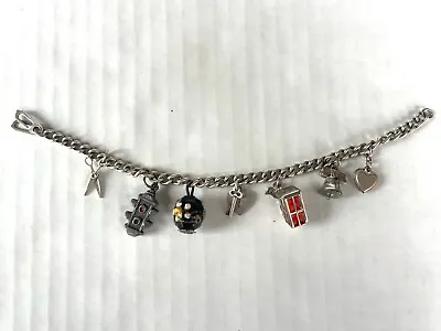 Vintage Signed Sterling Silver Charm Bracelet With 7 Charms 7” Long • $49.95