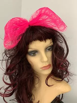 80s Fancy Dress 1980s Accessories Hot Pink Hair Bow Large Lace Hair Bow • £4.99