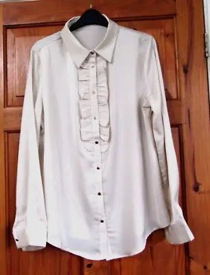 Vintage Mod / 70s  Cream Ruffle Blouse Size 16 ( IR9 ) • £9.99