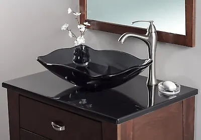 Novatto Rettangolare Glass Vessel Bathroom Sink Black • $95