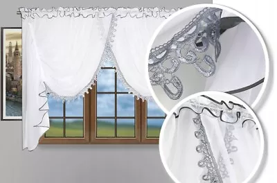 Voile Net Curtains With Grey Lace Tape Top Ready Made Modern Voile Curtains New • £19.99