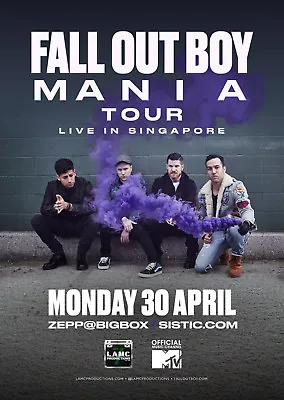 FALL OUT BOY  MANIA TOUR LIVE IN SINGAPORE  2018 CONCERT POSTER - Alt Rock Music • $31.14