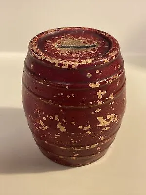 Antique Original Primitive Pa. Folk Art Painted Redware Barrel Bank - PATINA! • $114.99