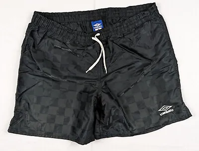 Vintage UMBRO Football Soccer Shorts Men's Medium M Checkered Satin Silky Black • $34.39
