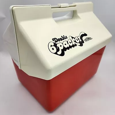 Vintage Thermos Double 6 Packer Cooler Ice Chest Red White 12 QT 7714 USA • $7.95