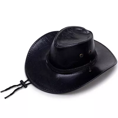 Men's Faux Leather Cowboy Western Hat Vintage Cowboy Hat W/ Adjustable Strap • $10.95