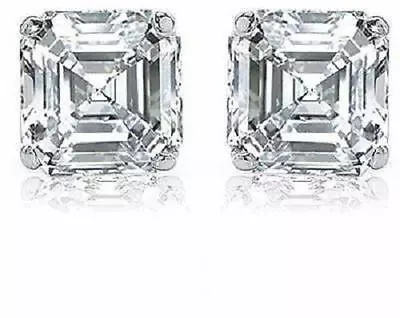 2 Carat Asscher Cut Diamond 18k White Gold Studs Earring I VS1 GIA Certificate • $8580