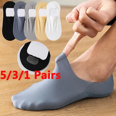 5 Pairs Mens Invisible No Show Nonslip Loafer Boat Ankle Low Cut Ice Silk Socks • $7.26