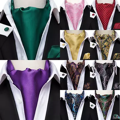 Purple Paisley Mens Silk Ascot Cravat Tie Scarf Handkerchief Cufflinks Set • $12.99