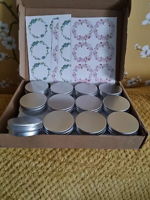 Empty Metal Silver Coloured Candle Making Tins Crafting Box Of 24 With Labels • £9.99