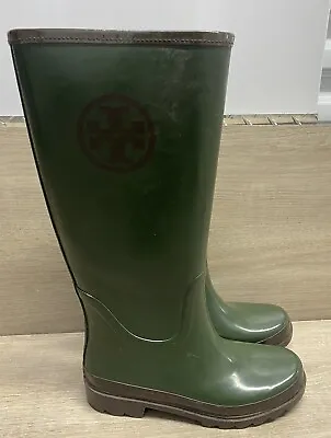 Tory Burch Womens Size 7 Green Tory Burch TB Logo Tall Rain Boots • $69.99