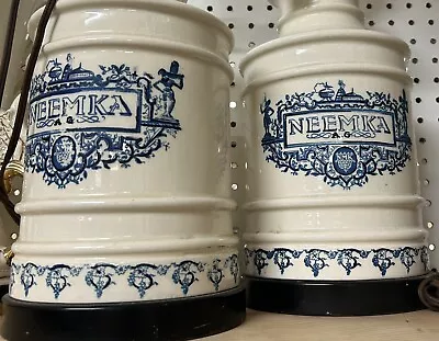 Neemka Vase Lamps From Northwest Region Of India Pair White Blue Delft-Style • $249.90