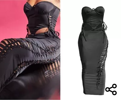 PLT Shape Black Underbust Corset Style Laser Cut Out Midaxi Dress Sexy Bnwt UK 6 • £9.95