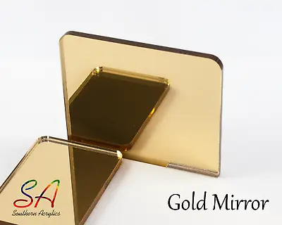 Gold Mirror Acrylic With Plain Back Adhesive Back Or Double Sided Gold/Silver • £22.91