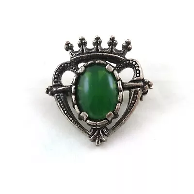 Vintage Miracle Crown Heart Brooch Celtic Luckenbooth Green 1.25  • $25