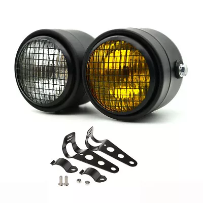 Motorcycle Twin Dominator Headlight Dual Lamp Light Mount Bracket Black / Amber • $41.75