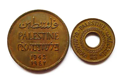 Palestine British Admin Bronze 2 + 5 Mils 1942 Bronze Km#2 Km#3a • £9.60