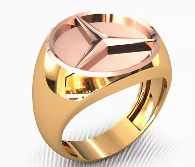 Solid 14k Yellow-Rose Gold Mercedes Benz Men's Ring Jewelry Size US 6-9 • $1259.10