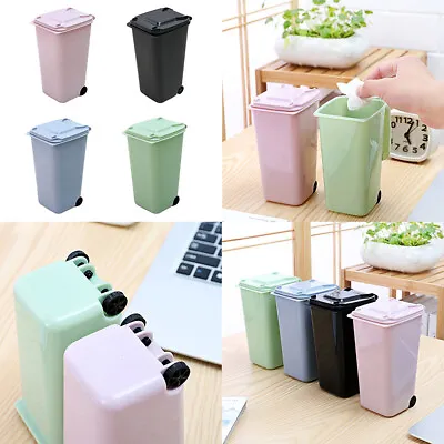 US 4 Pack Small Trash Can Mini Curbside Bin With Lid Desk Organizer Pen Holder • $15.59