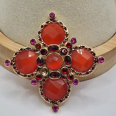 Monet Signed Maltese Cross Brooch Orange & Pink ***Stone Missing • $16.99